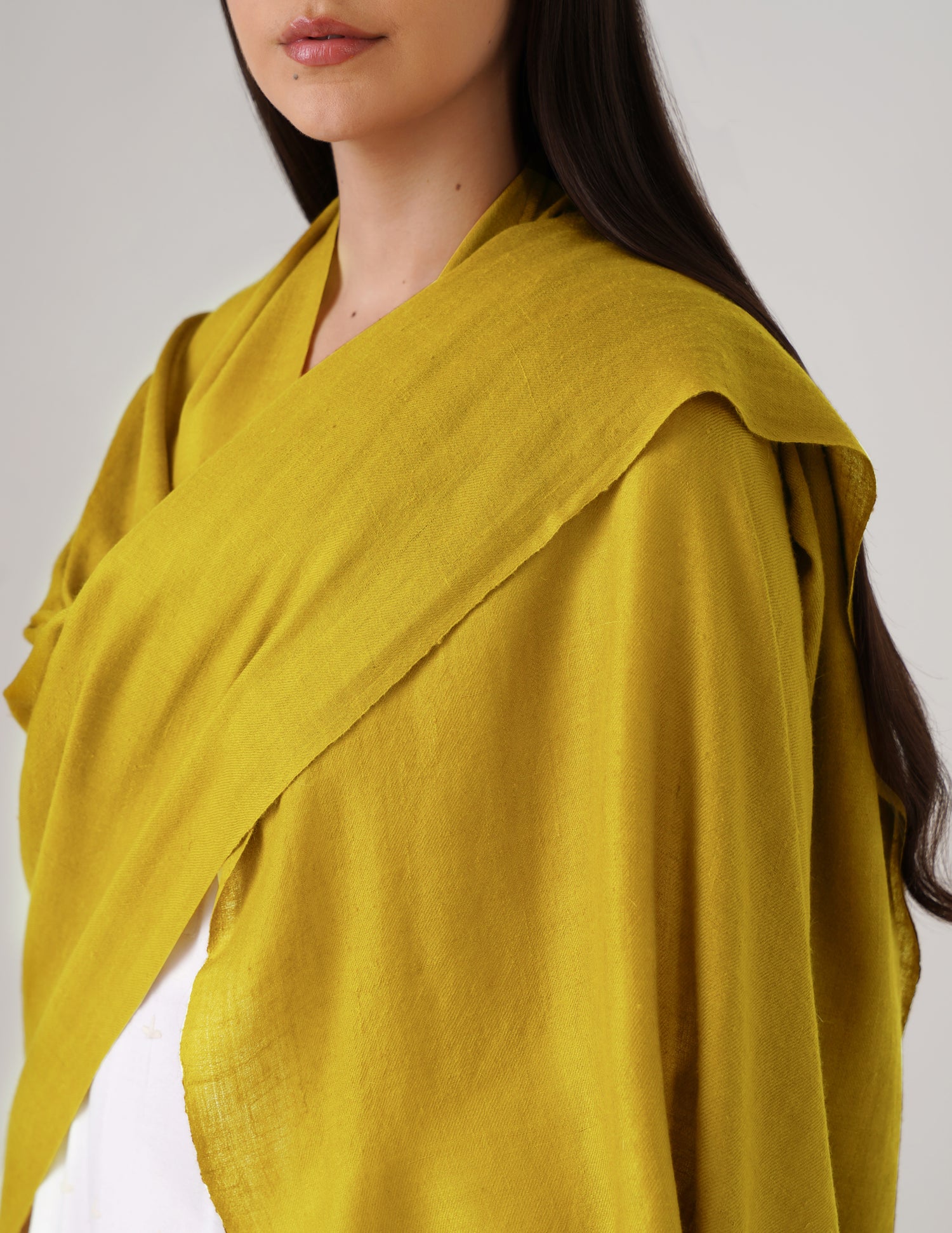 Kashmiri Handwoven Solid Cashmere Pashmina Shawl – Mustard Olive | Handwoven Heritage
