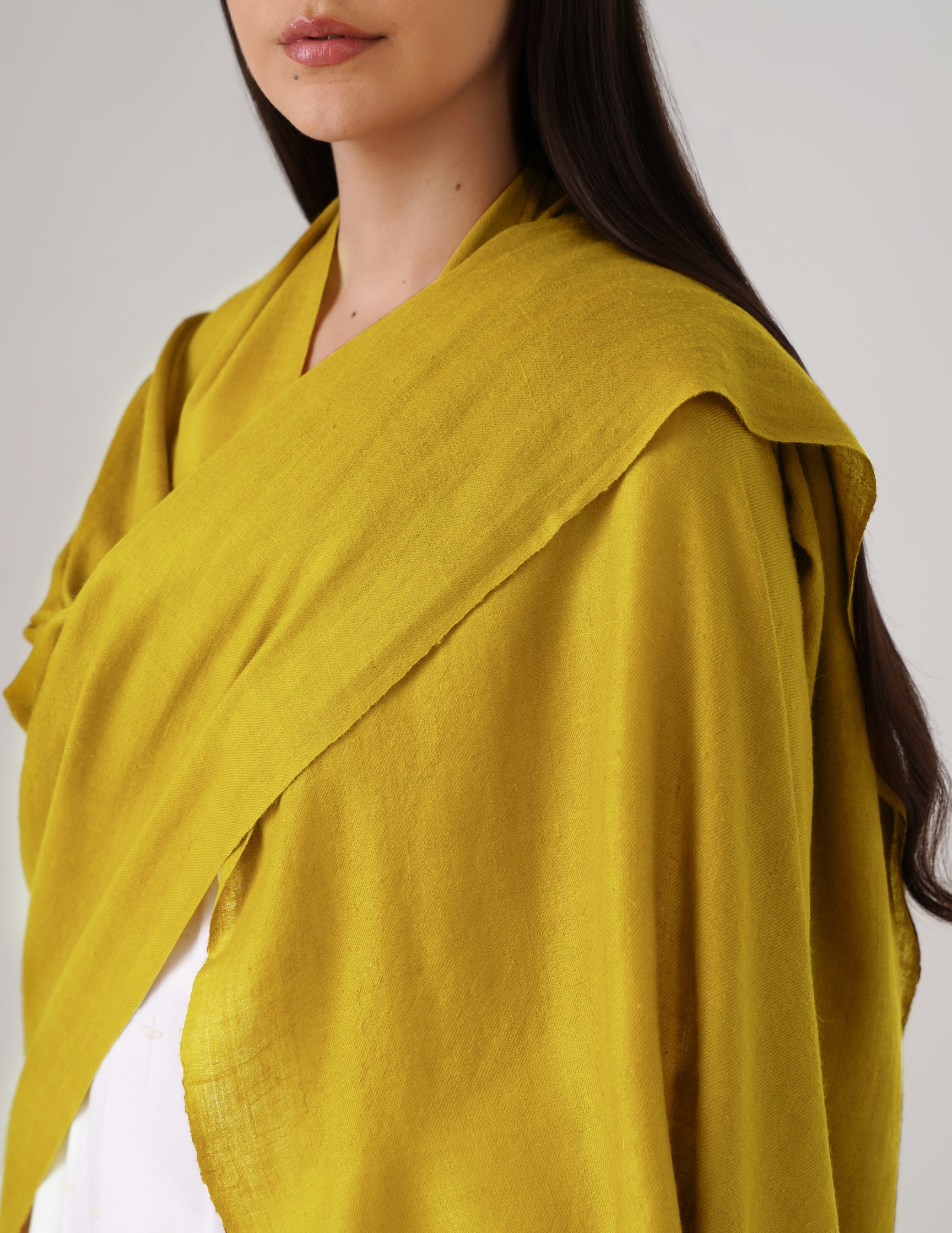 Kashmiri Handwoven Solid Cashmere Pashmina Shawl – Mustard Olive | Handwoven Heritage