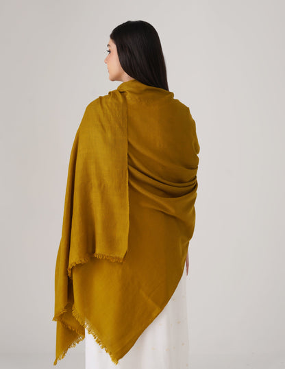 Kashmiri Handwoven Solid Cashmere Pashmina Shawl – Mustard Olive | Handwoven Heritage