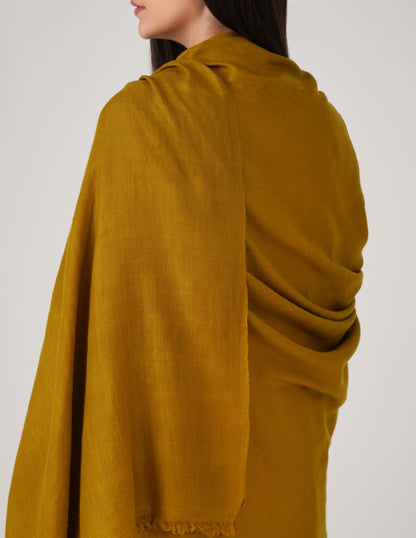 Kashmiri Handwoven Solid Cashmere Pashmina Shawl – Mustard Olive | Handwoven Heritage