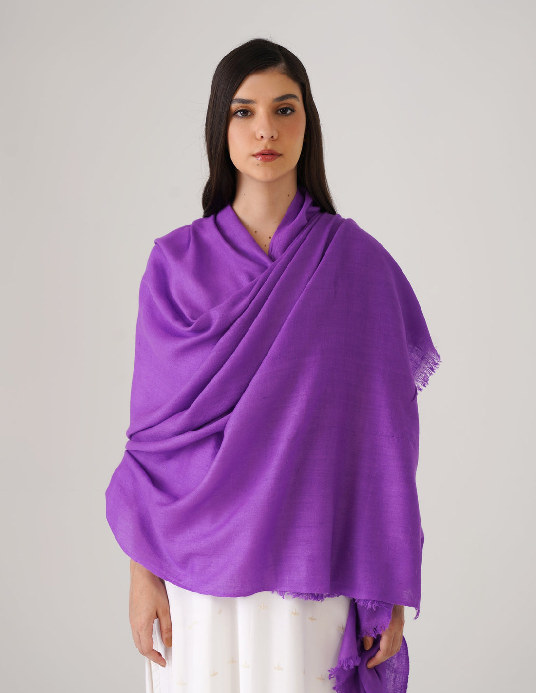Kashmiri Handwoven Solid Cashmere Pashmina Shawl – Amethyst Purple | Handwoven Heritage
