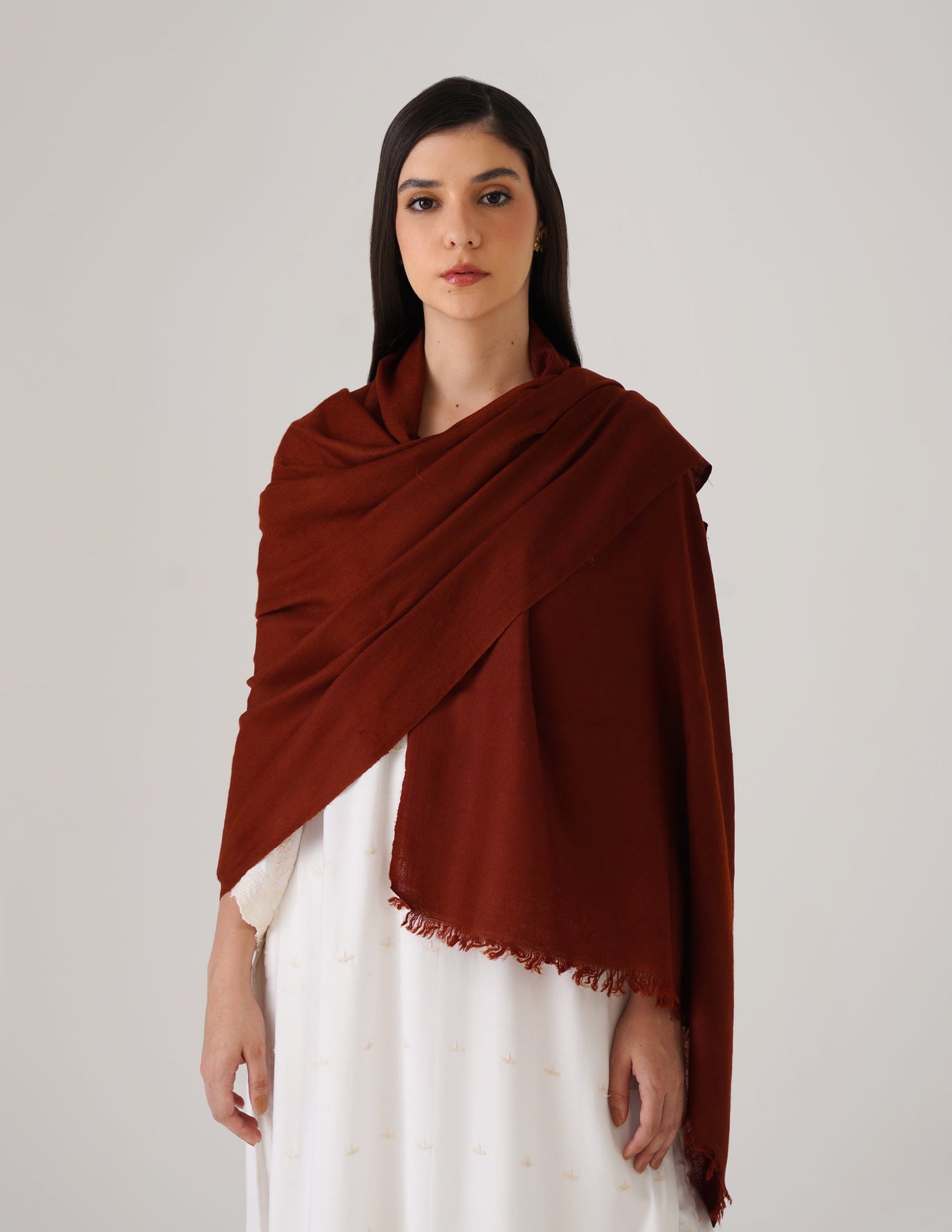 Kashmiri Handwoven Solid Cashmere Pashmina Shawl – Maroon Red | Handwoven Heritage