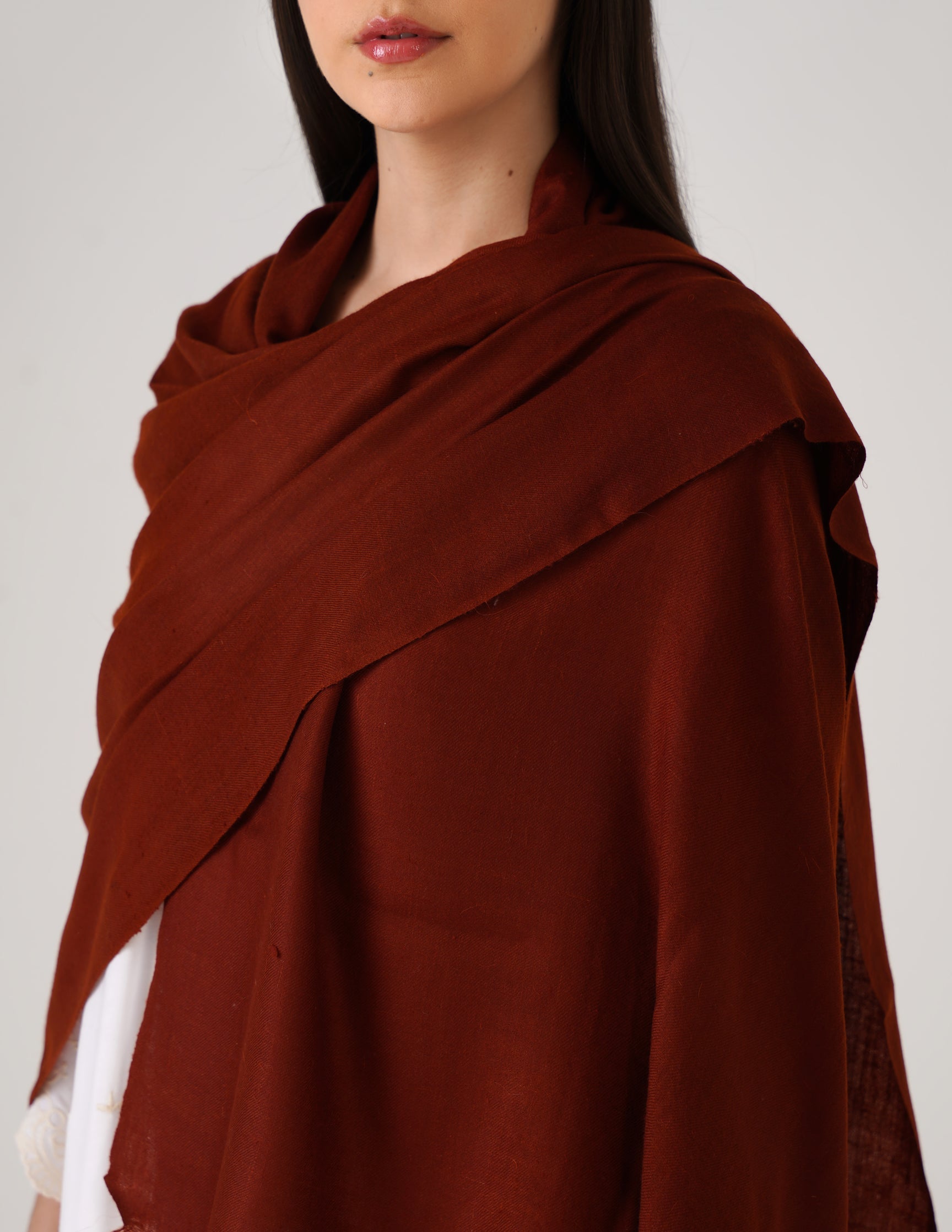 Kashmiri Handwoven Solid Cashmere Pashmina Shawl – Maroon Red | Handwoven Heritage