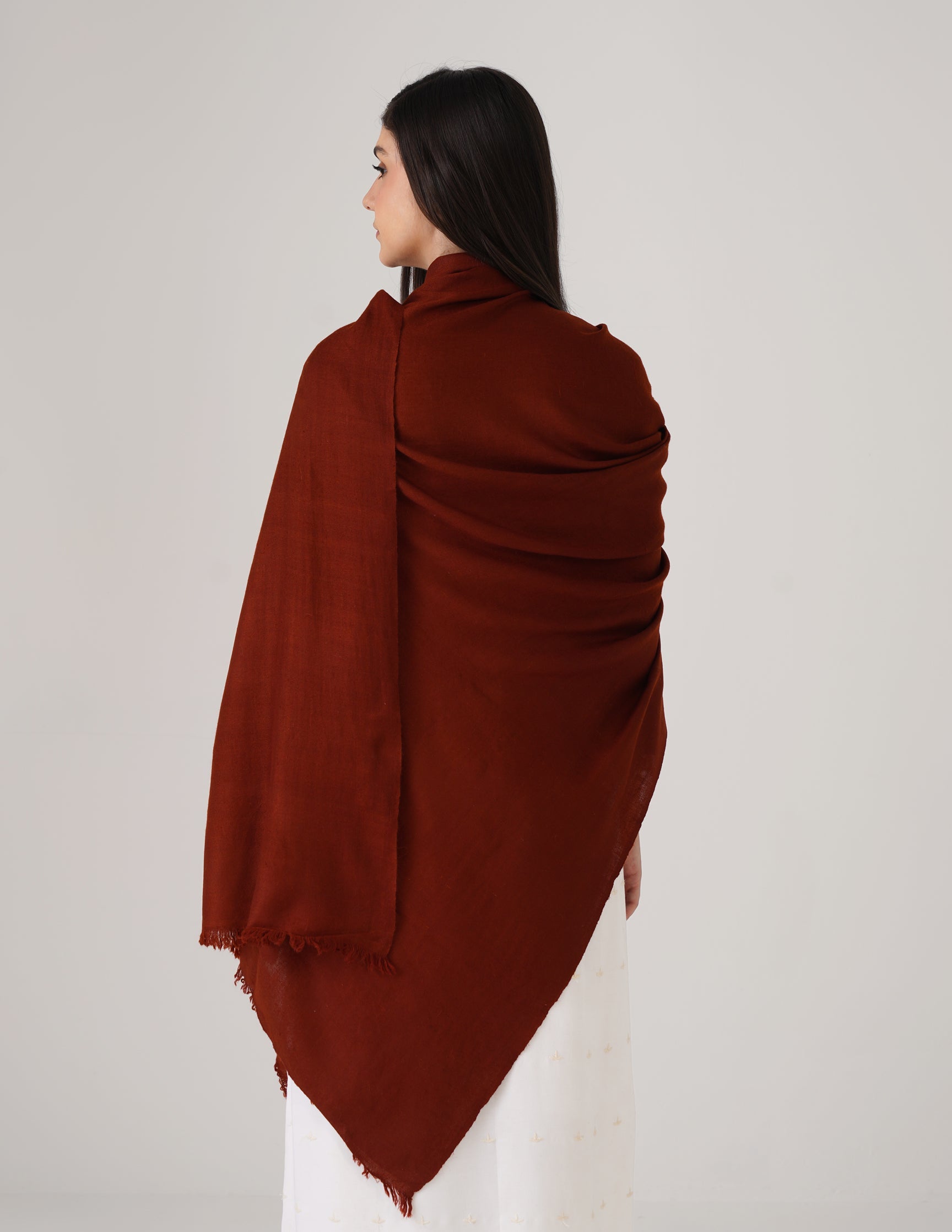 Kashmiri Handwoven Solid Cashmere Pashmina Shawl – Maroon Red | Handwoven Heritage