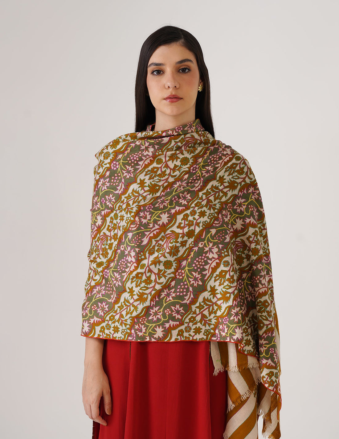 Kashmiri Handwoven Pashmina Sozni Stole Outline Embroidery – Mustard Gold | Handwoven Heritage | GI Certified