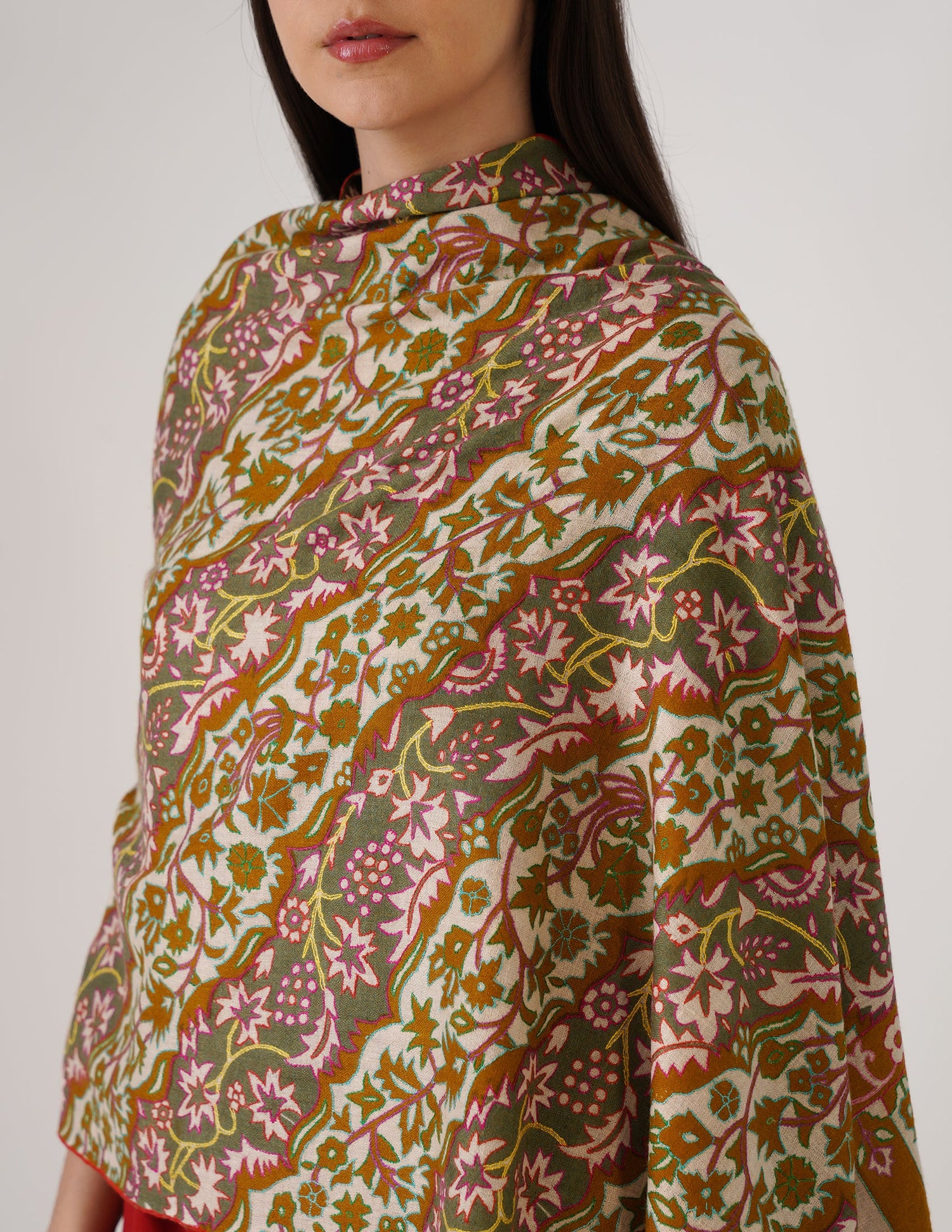 Kashmiri Handwoven Pashmina Sozni Stole Outline Embroidery – Mustard Gold | Handwoven Heritage | GI Certified