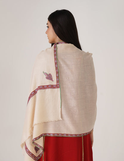Kashmiri Handwoven Pashmina Sozni Stole Hashidaar – Powder Puff | Handwoven Heritage