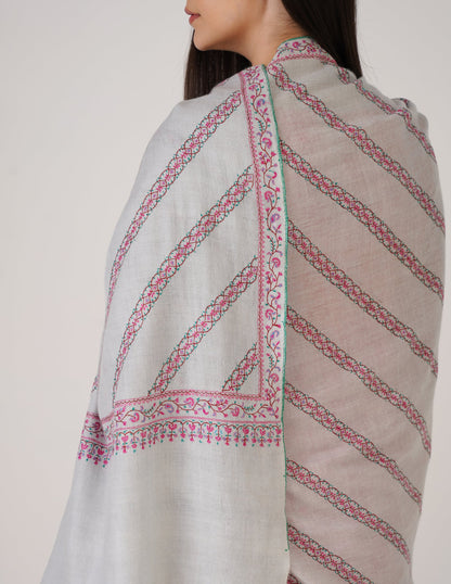 Kashmiri Handwoven Pashmina Sozni Shawl Khatiraas – Light Grey | Handwoven Heritage - Kashmir Box