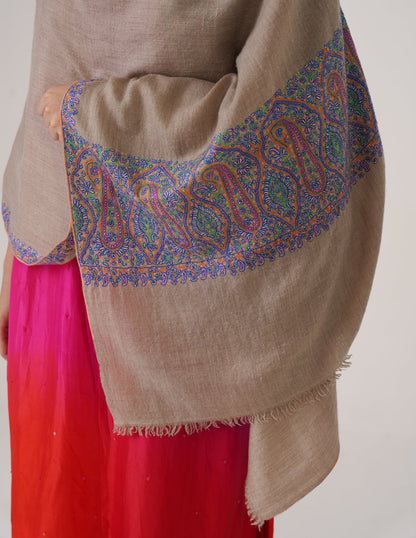 Kashmiri Handwoven Pashmina Sozni Palladar Stole – Natural | Luxury Heritage - Kashmir Box