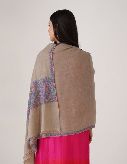 Kashmiri Handwoven Pashmina Sozni Palladar Stole – Natural | Luxury Heritage - Kashmir Box