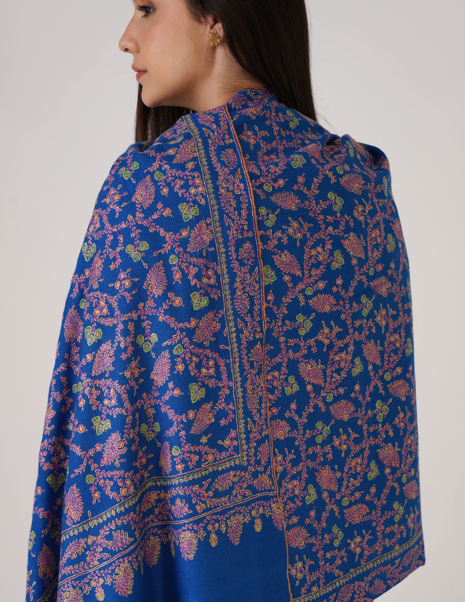 Kashmiri Handwoven Pashmina Sozni Stole Heavy Jaalidar – Royal Blue | Handwoven Heritage - Kashmir Box