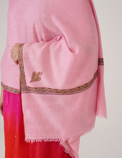 Kashmiri Handwoven Pashmina Sozni Stole Hashidaar – Candy Pink | Handwoven Heritage | GI Certified