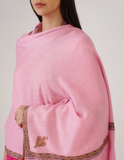 Kashmiri Handwoven Pashmina Sozni Stole Hashidaar – Candy Pink | Handwoven Heritage | GI Certified