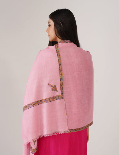 Kashmiri Handwoven Pashmina Sozni Stole Hashidaar – Candy Pink | Handwoven Heritage | GI Certified