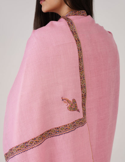 Kashmiri Handwoven Pashmina Sozni Stole Hashidaar – Candy Pink | Handwoven Heritage | GI Certified