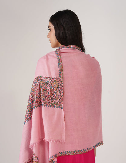 Kashmiri Handwoven Pashmina Sozni Palladar Stole – Pink Blush | Luxury Heritage - Kashmir Box