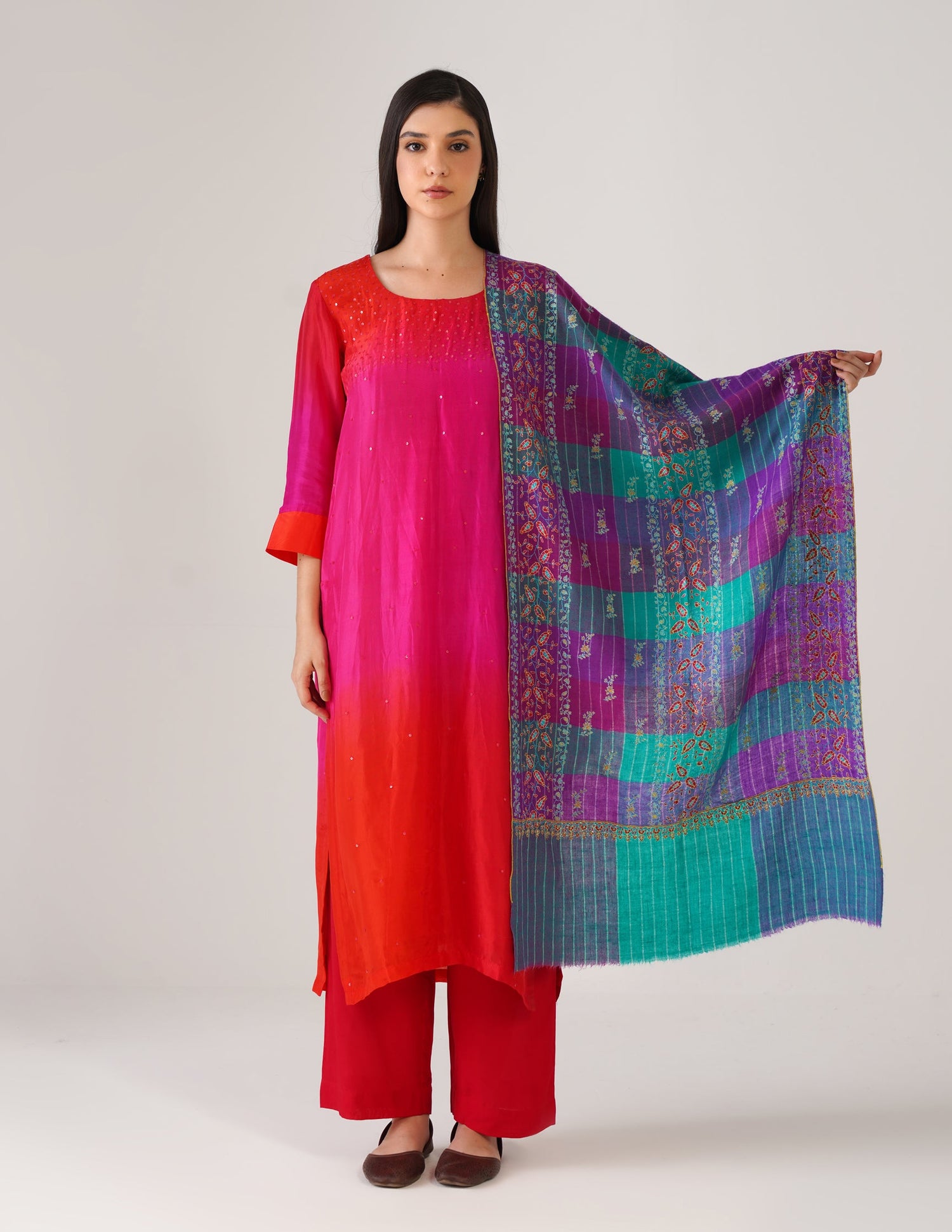 Kashmiri Handwoven Pashmina Sozni Stole Modern Checkered – Natural Undyed | Handwoven Heritage (Copy)