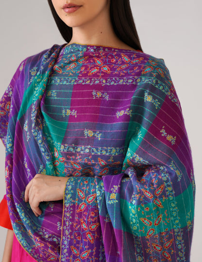 Kashmiri Handwoven Pashmina Sozni Stole Modern Checkered – Natural Undyed | Handwoven Heritage (Copy)