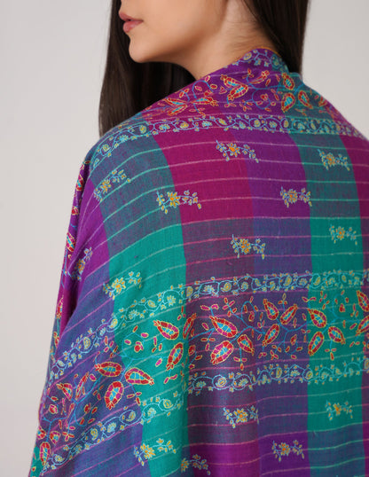 Kashmiri Handwoven Pashmina Sozni Stole Modern Checkered – Natural Undyed | Handwoven Heritage (Copy)