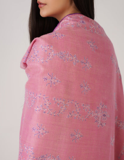 Kashmiri Handwoven Pashmina Sozni Stole Modern Design – Pink | Handwoven Heritage