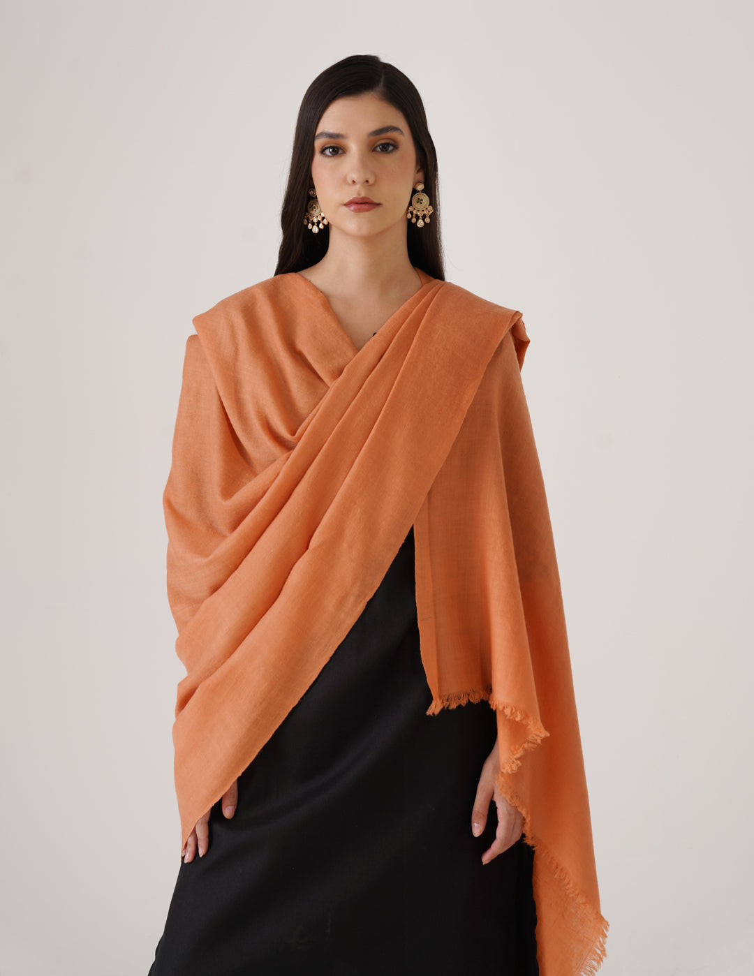 Kashmiri Handwoven Solid Cashmere Pashmina Shawl – Peach | Handwoven Heritage