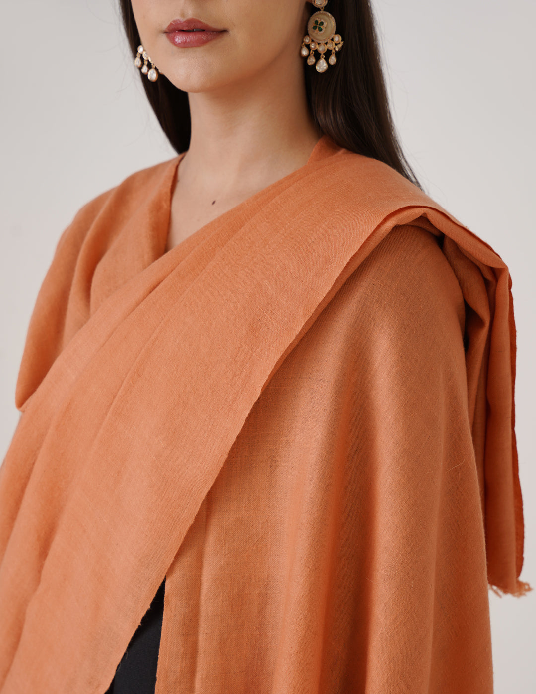 Kashmiri Handwoven Solid Cashmere Pashmina Shawl – Peach | Handwoven Heritage