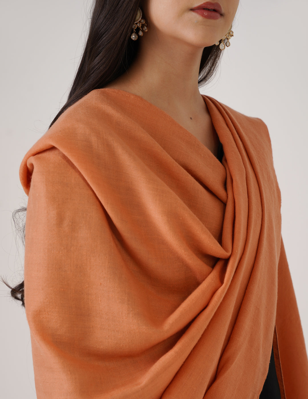 Kashmiri Handwoven Solid Cashmere Pashmina Shawl – Peach | Handwoven Heritage