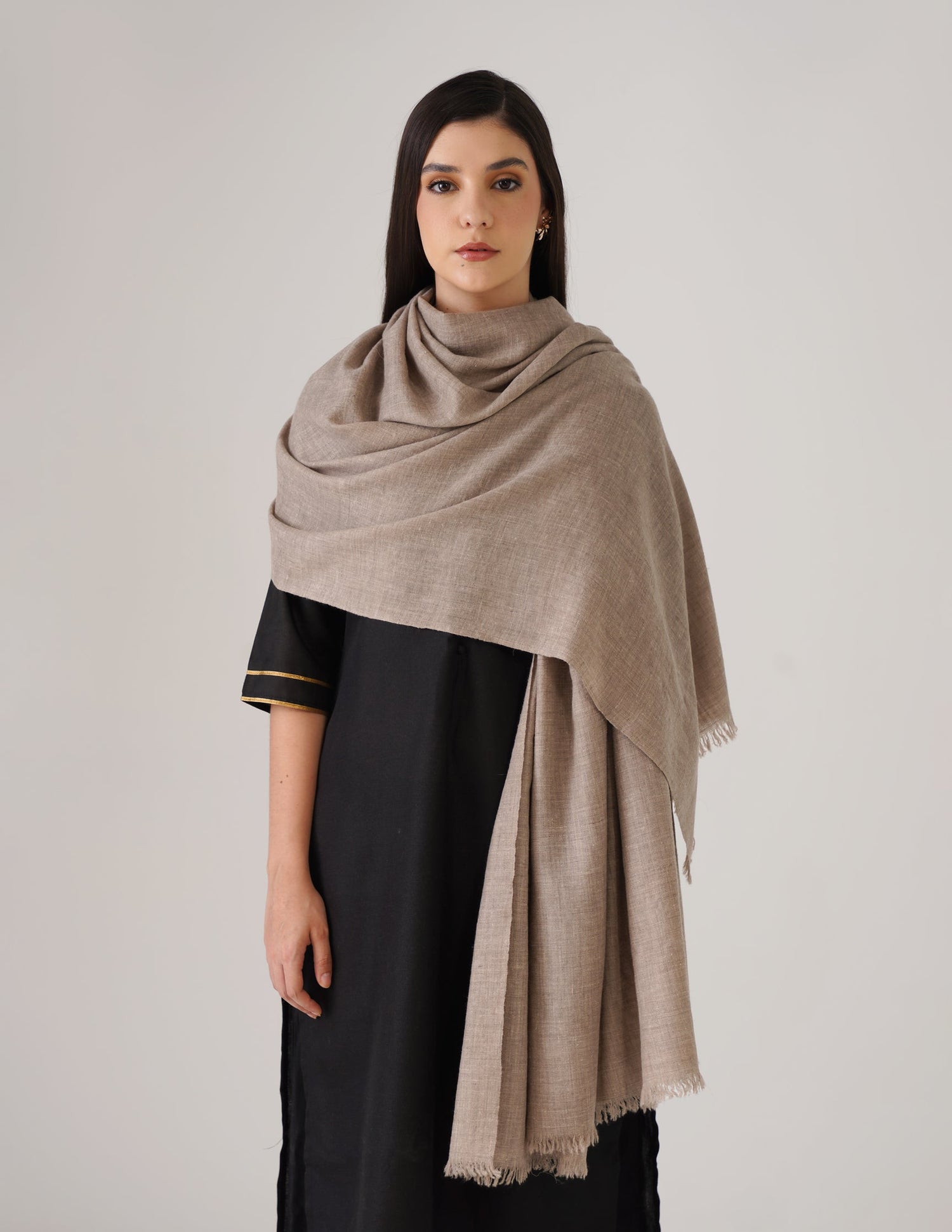 Kashmiri Handwoven Solid Cashmere Pashmina Shawl – Natural | Handwoven Heritage