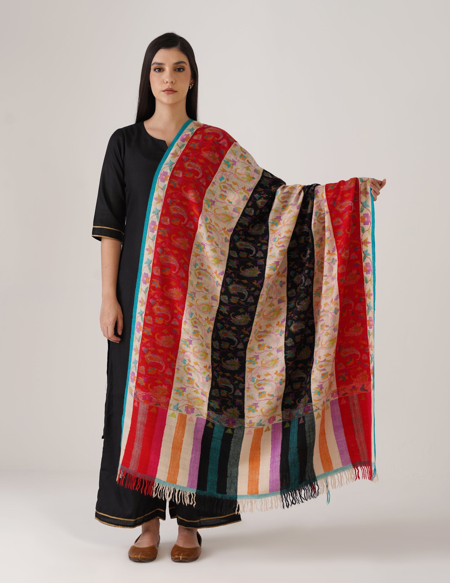 Kashmiri Handwoven Kani Embroidered Pashmina Shawl – Multicolour | Kalamkari Heritage - Kashmir Box