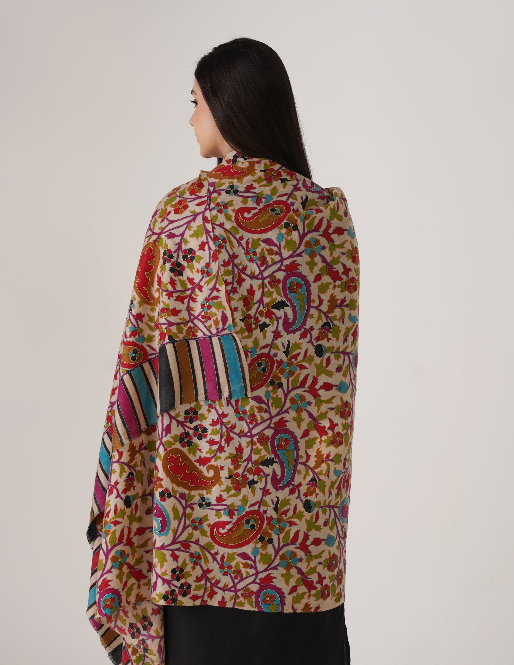 Kashmiri Handwoven Kani Embroidered Pashmina Shawl – Natural | Kalamkari Heritage - Kashmir Box