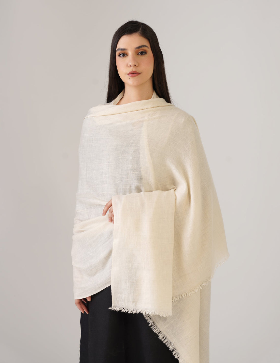Kashmiri Handwoven Solid Cashmere Pashmina Shawl – Off White | Handwoven Heritage