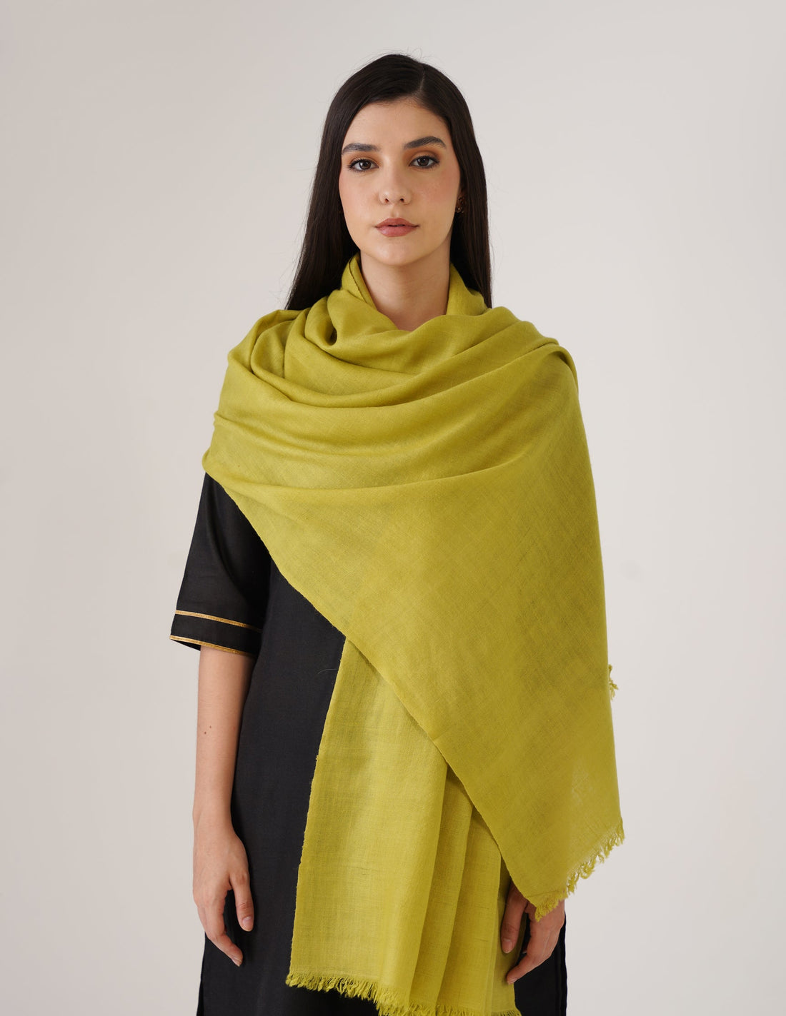 Kashmiri Handwoven Solid Cashmere Pashmina Shawl – Apple Green | Handwoven Heritage