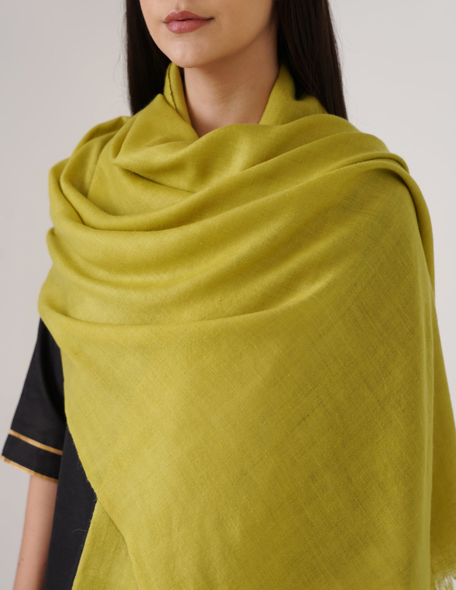 Kashmiri Handwoven Solid Cashmere Pashmina Shawl – Apple Green | Handwoven Heritage