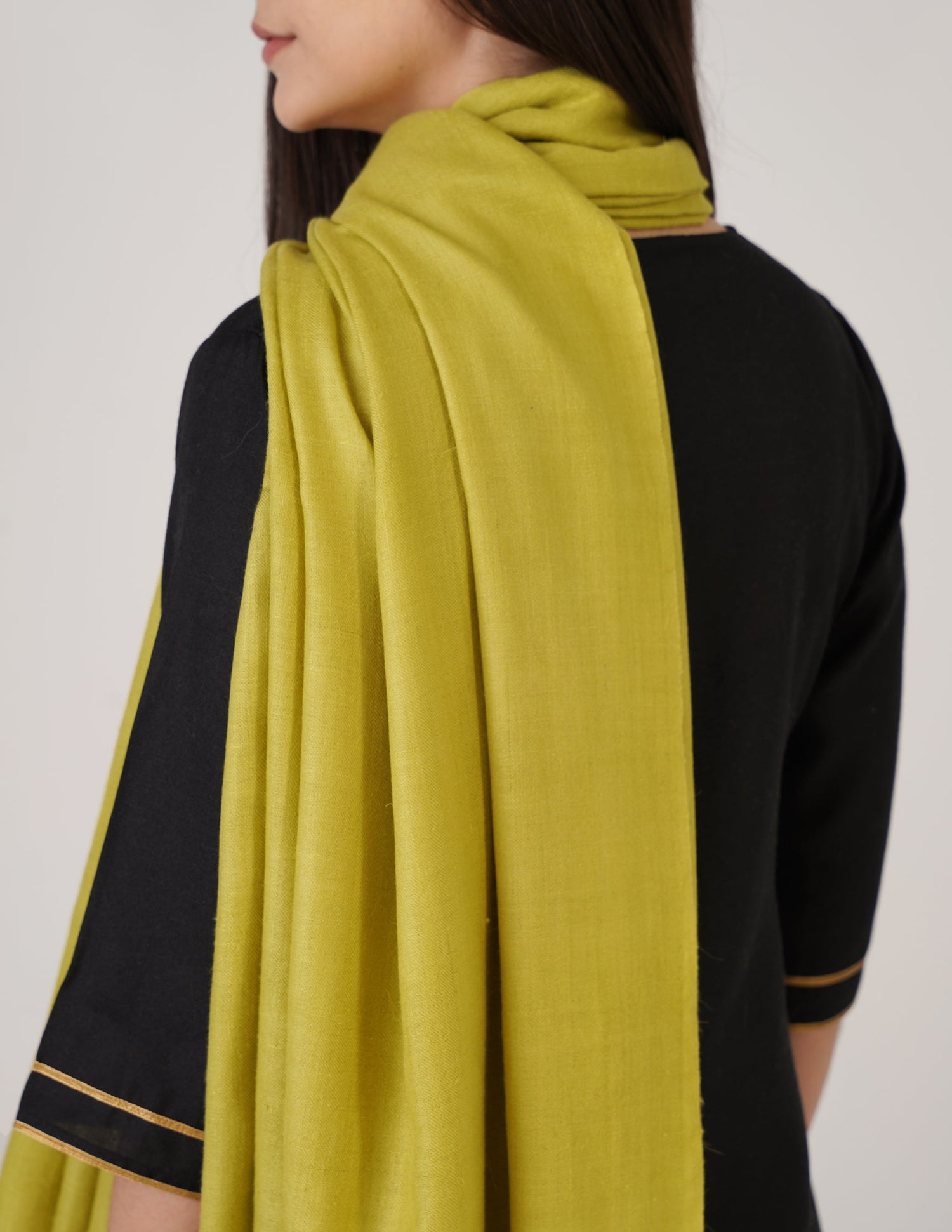 Kashmiri Handwoven Solid Cashmere Pashmina Shawl – Apple Green | Handwoven Heritage
