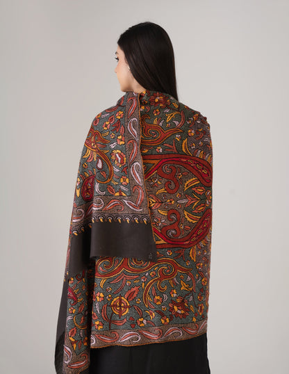 Kashmiri Handwoven Pashmina Sozni Shawl Jaalidar – Black &amp; Grey | Handwoven Heritage - Kashmir Box