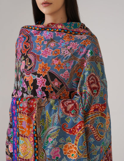 Kashmiri Handwoven Pashmina Sozni Shawl Modern Design – Multicolour | Handwoven Heritage - Kashmir Box