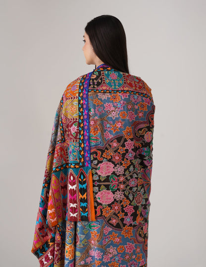 Kashmiri Handwoven Pashmina Sozni Shawl Modern Design – Multicolour | Handwoven Heritage - Kashmir Box