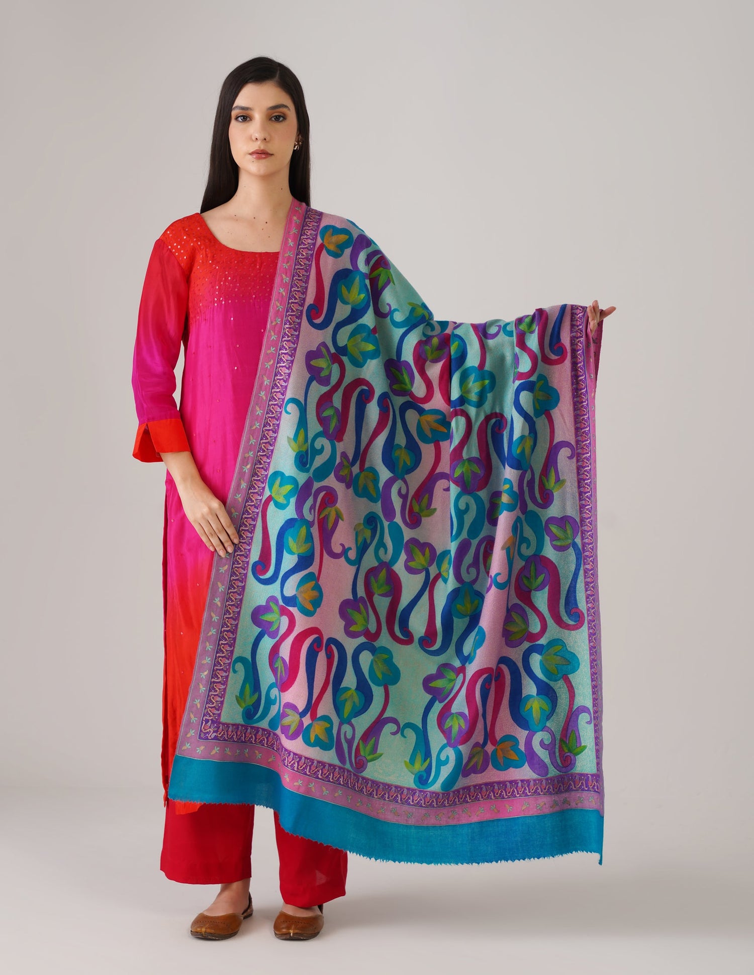 Kashmiri Handwoven Pashmina Sozni Shawl Modern Design – Multicolour | Handwoven Heritage - Kashmir Box