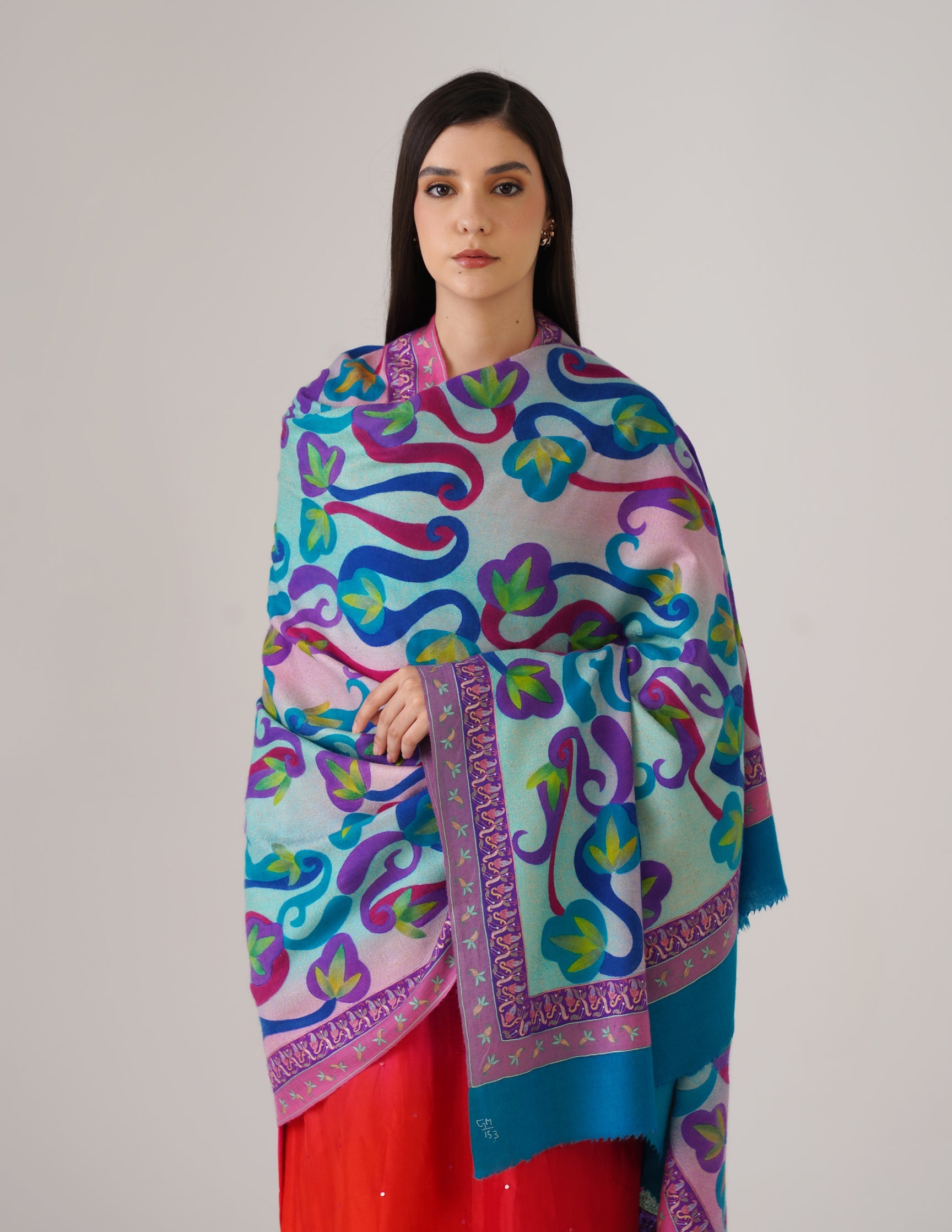 Kashmiri Handwoven Pashmina Sozni Shawl Modern Design – Multicolour | Handwoven Heritage - Kashmir Box