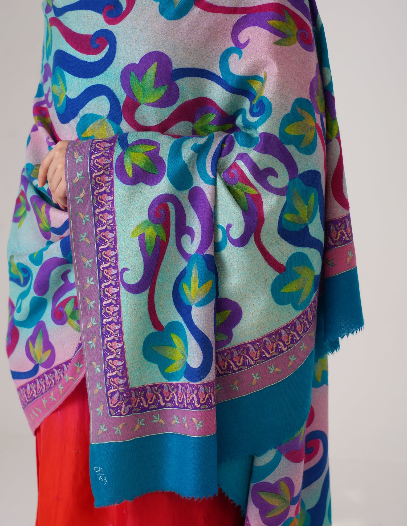 Kashmiri Handwoven Pashmina Sozni Shawl Modern Design – Multicolour | Handwoven Heritage - Kashmir Box