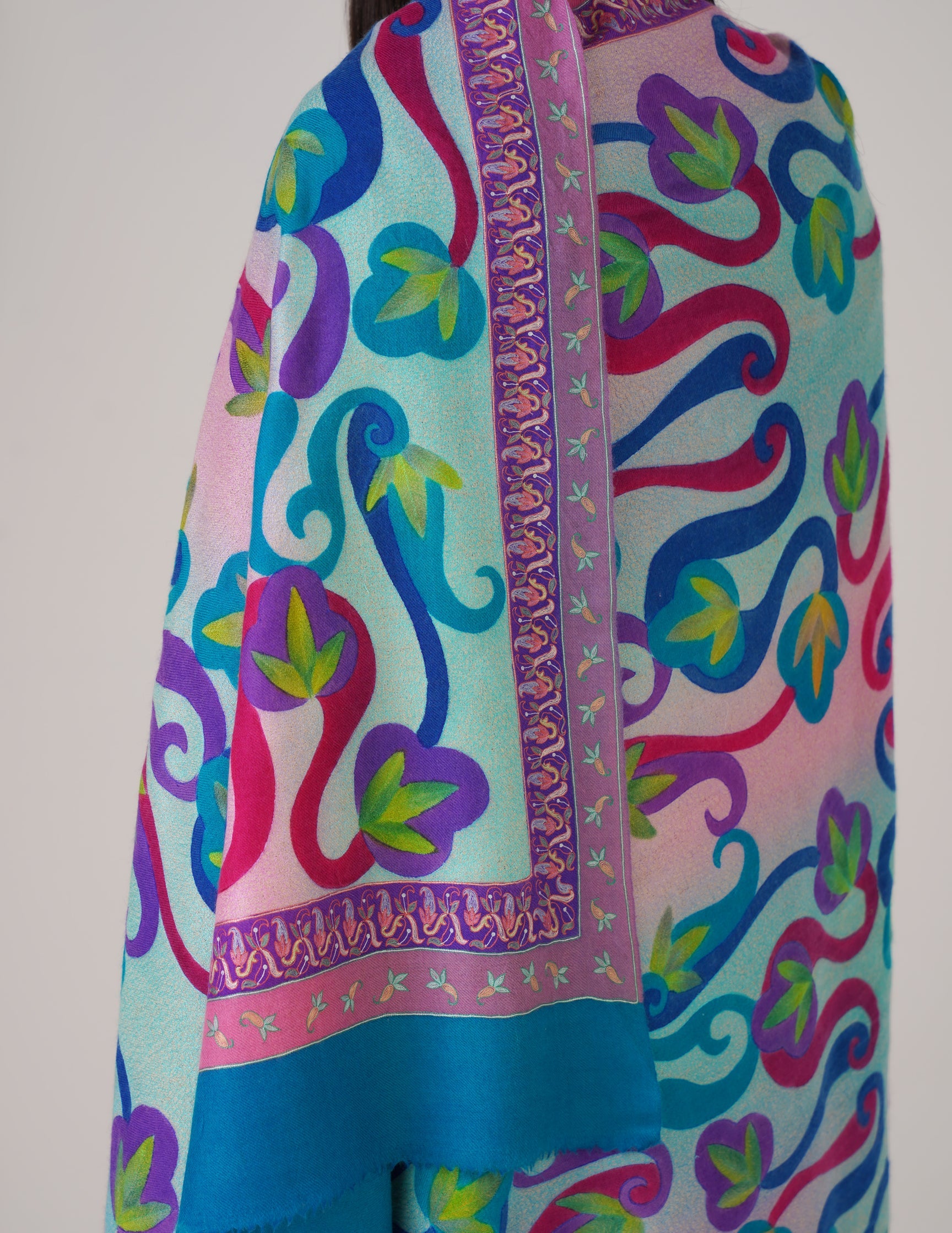 Kashmiri Handwoven Pashmina Sozni Shawl Modern Design – Multicolour | Handwoven Heritage - Kashmir Box