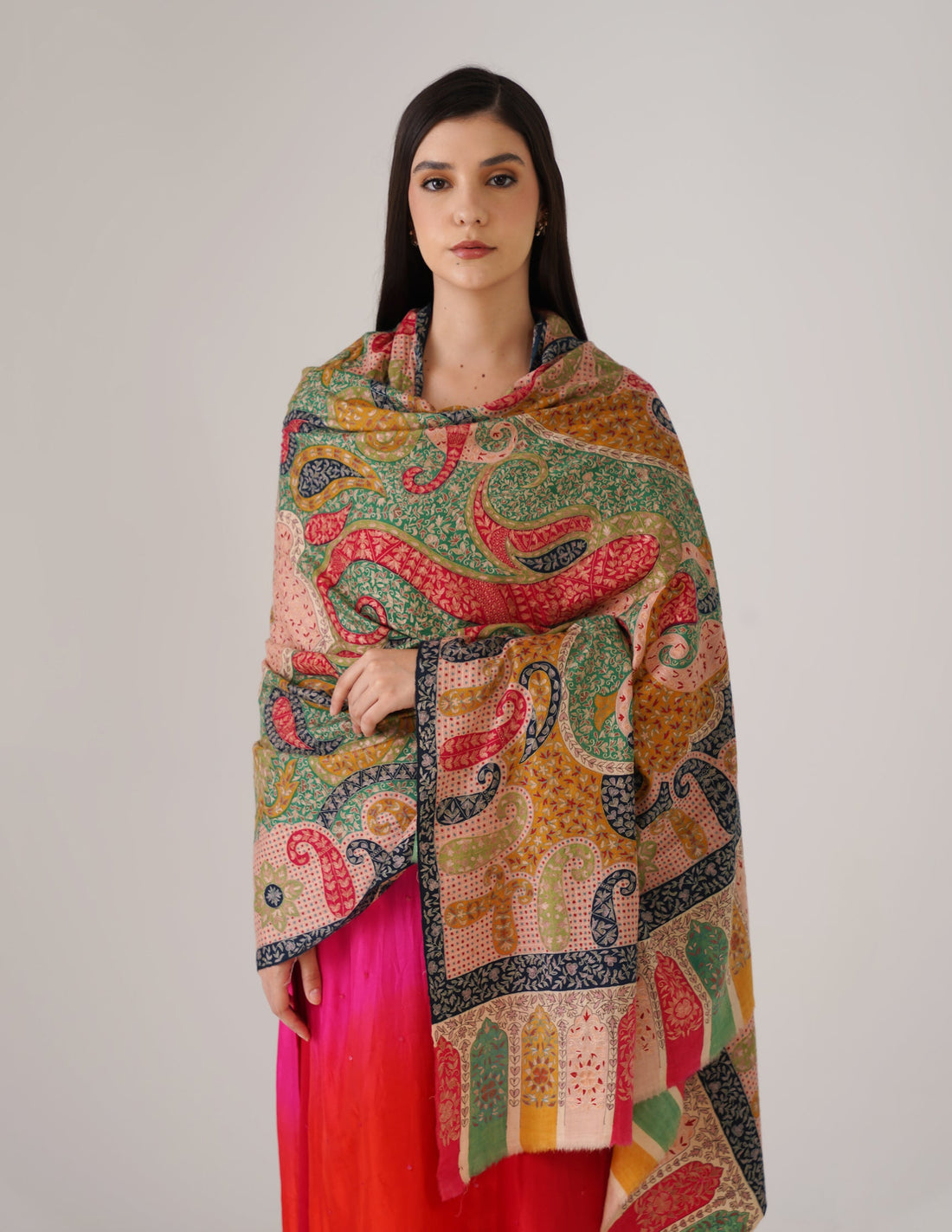 Kashmiri Handwoven Pashmina Sozni Shawl Modern Design – Multicolour | Handwoven Heritage - Kashmir Box