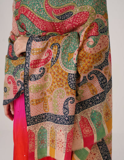 Kashmiri Handwoven Pashmina Sozni Shawl Modern Design – Multicolour | Handwoven Heritage - Kashmir Box