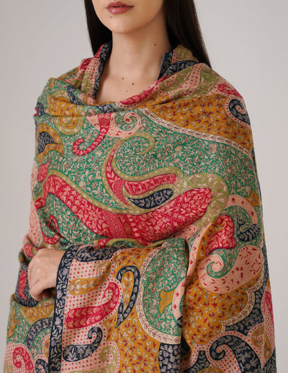 Kashmiri Handwoven Pashmina Sozni Shawl Modern Design – Multicolour | Handwoven Heritage - Kashmir Box