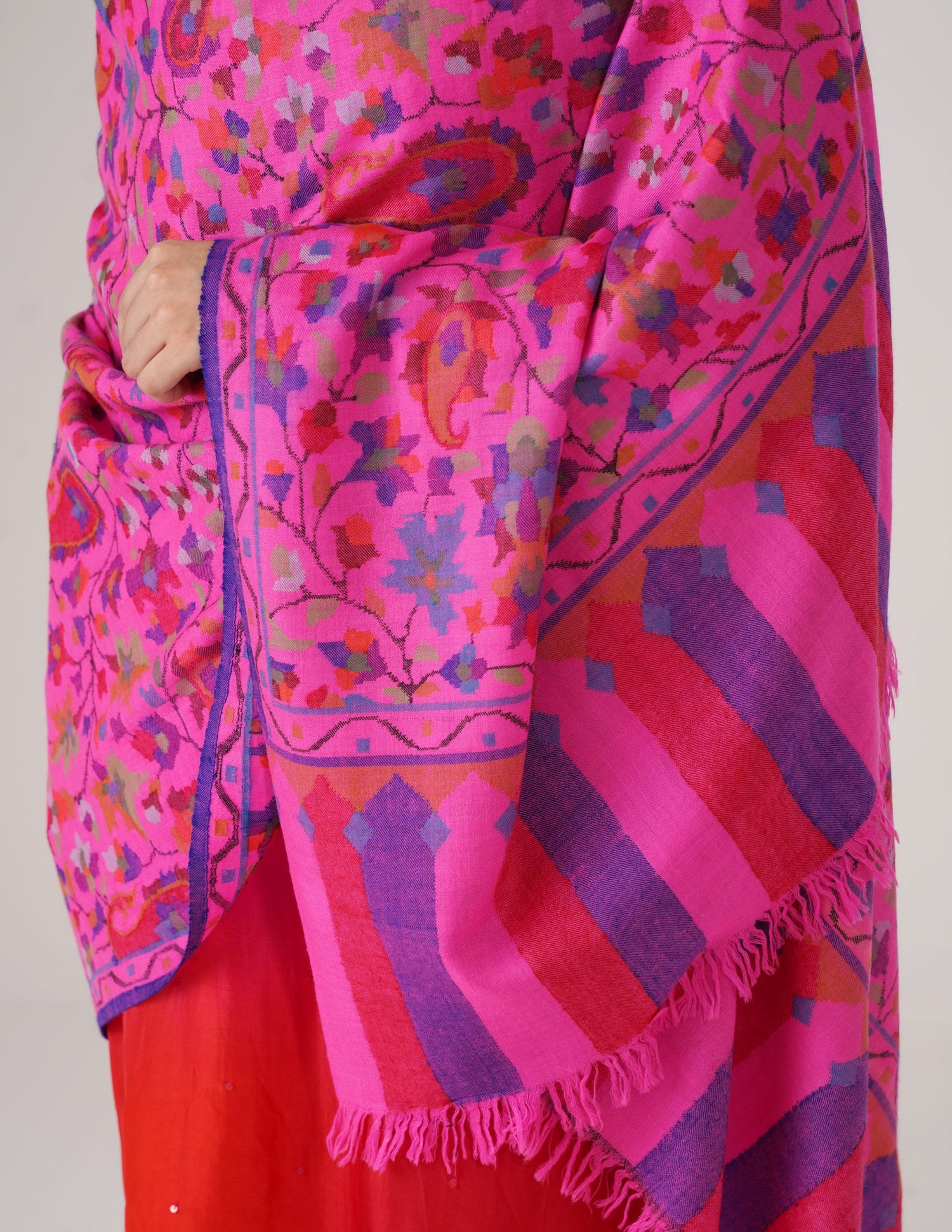 Kashmiri Handwoven Kani Embroidered Pashmina Shawl – Pink | Kalamkari Heritage - Kashmir Box