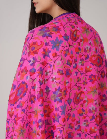 Kashmiri Handwoven Kani Embroidered Pashmina Shawl – Pink | Kalamkari Heritage - Kashmir Box