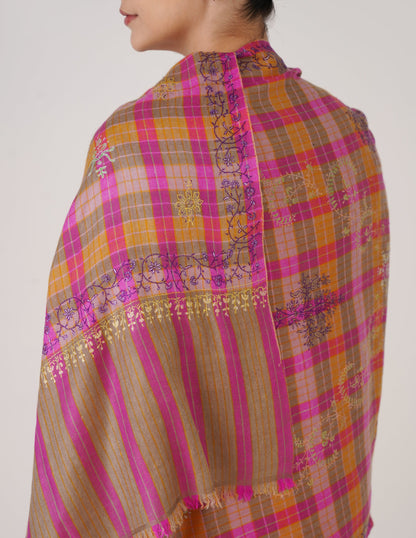 Kashmiri Handwoven Pashmina Sozni Stole Modern Design – Grey &amp; Purple | Handwoven Heritage
