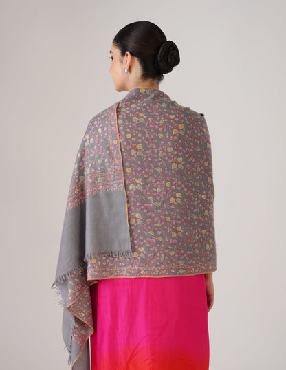Kashmiri Handwoven Pashmina Sozni Stole Heavy Jaalidar – Grey | Handwoven Heritage