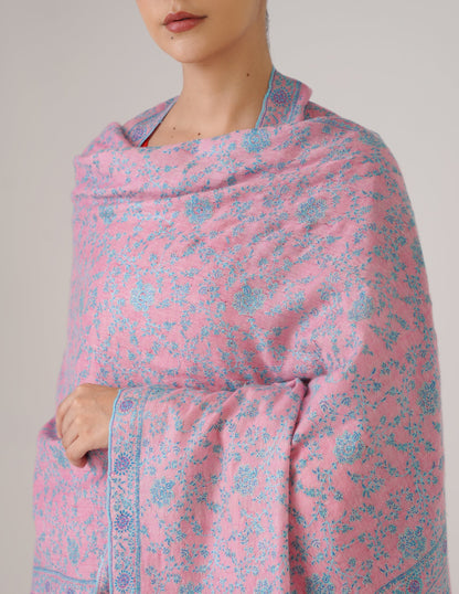 Kashmiri Handwoven Pashmina Sozni Stole Heavy Jaalidar – Pink | Handwoven Heritage