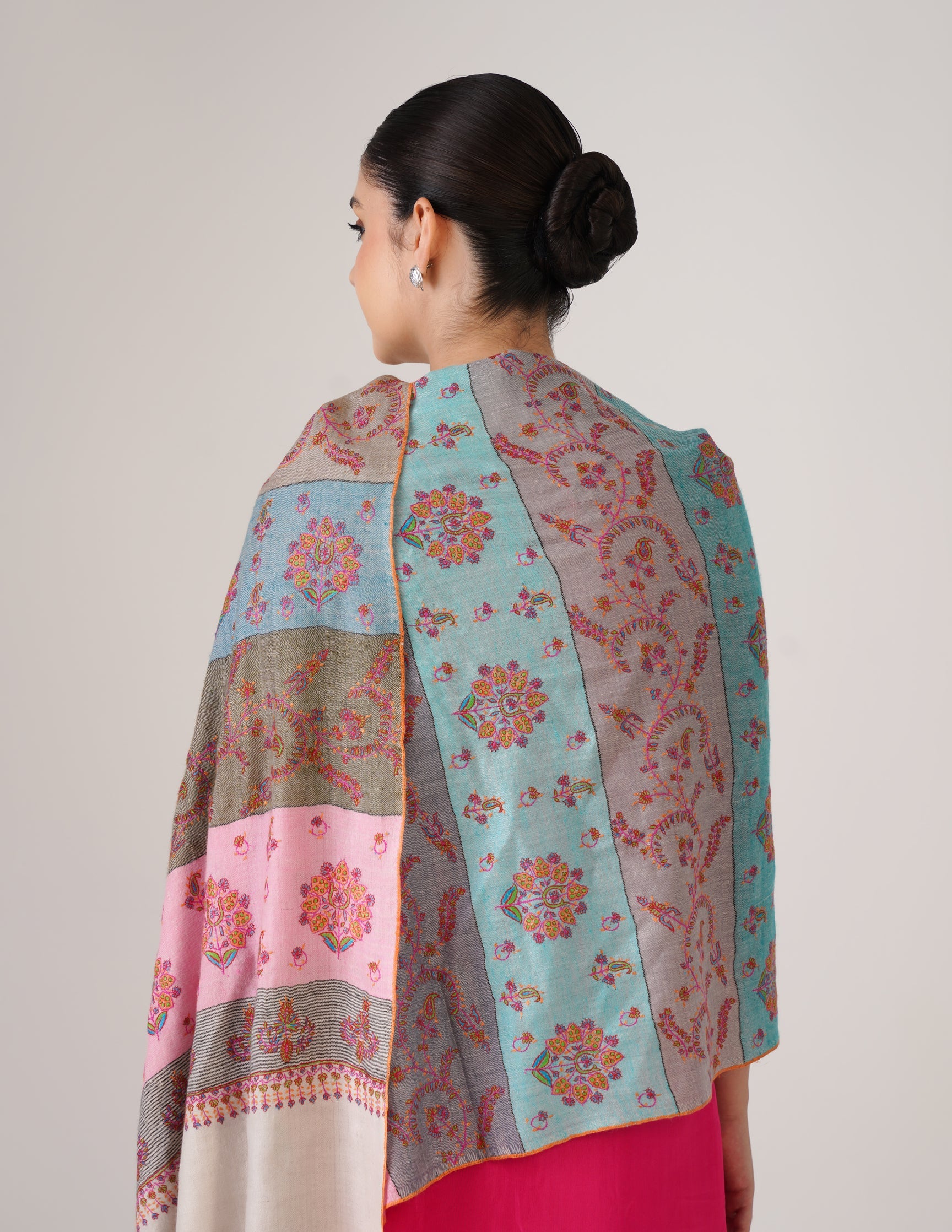 Kashmiri Handwoven Pashmina Sozni Stole Modern Stripes – Multicoloured | Handwoven Heritage